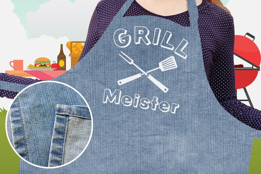 Grillschürze &quot;Grillmeister mit Besteck&quot;. Das perfekte Geschenk für Männer. Digitaldruck Meißen