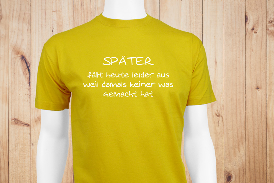 TShirt &quot;Später&hellip; fällt heute aus weil damals keiner was gemacht hat.&quot; Digitaldruck Meißen
